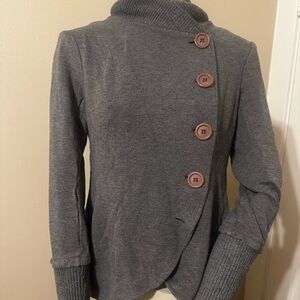 Bailey/44 Gray Asymmetrical Button Knit Jacket – Size Large – Made in USA